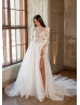 Beaded Ivory Lace Organza Slit Dreamy Wedding Dress